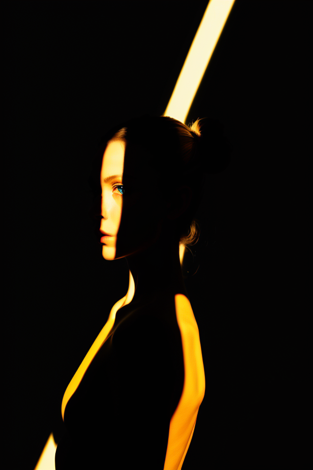 08240-3095008843-1girl,spotlight,silhouette,looking at viewer,cowboy shot,hair bun,gallus,simple background,yellow background,dark theme,_lora_sp.png